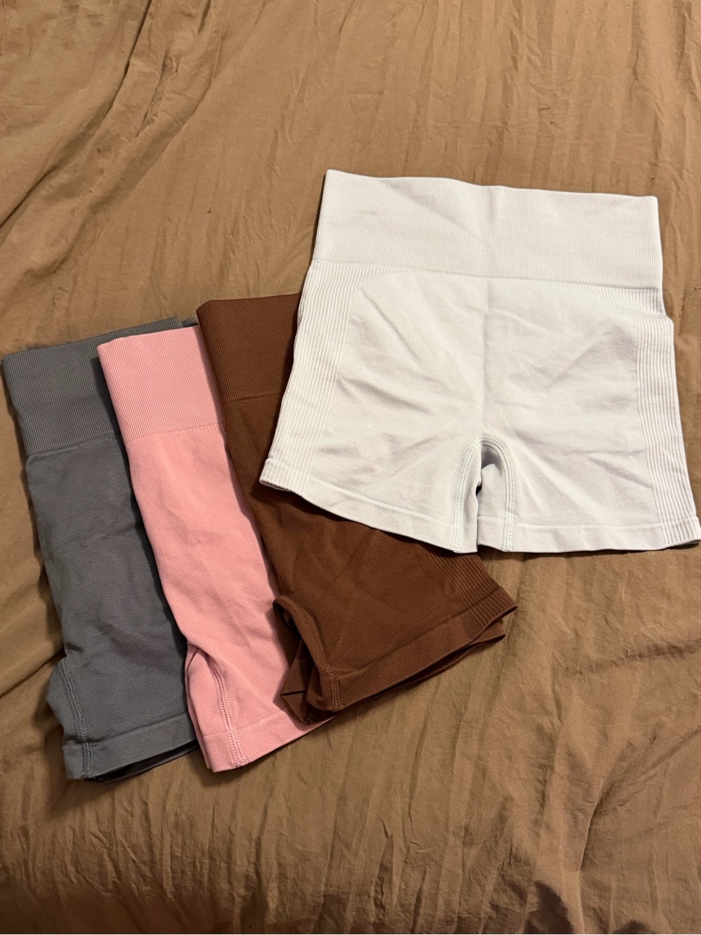 Women’s High-Waist Athletic Bike Shorts - White, Brown, Pink, Gray